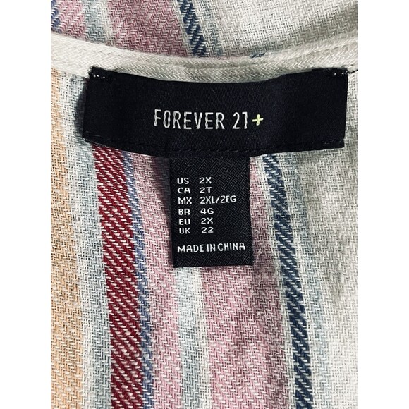 Forever 21+ Chambray Wrap Dress White Pink Orange Stripe Summer Plus Size 2X - Picture 6 of 14